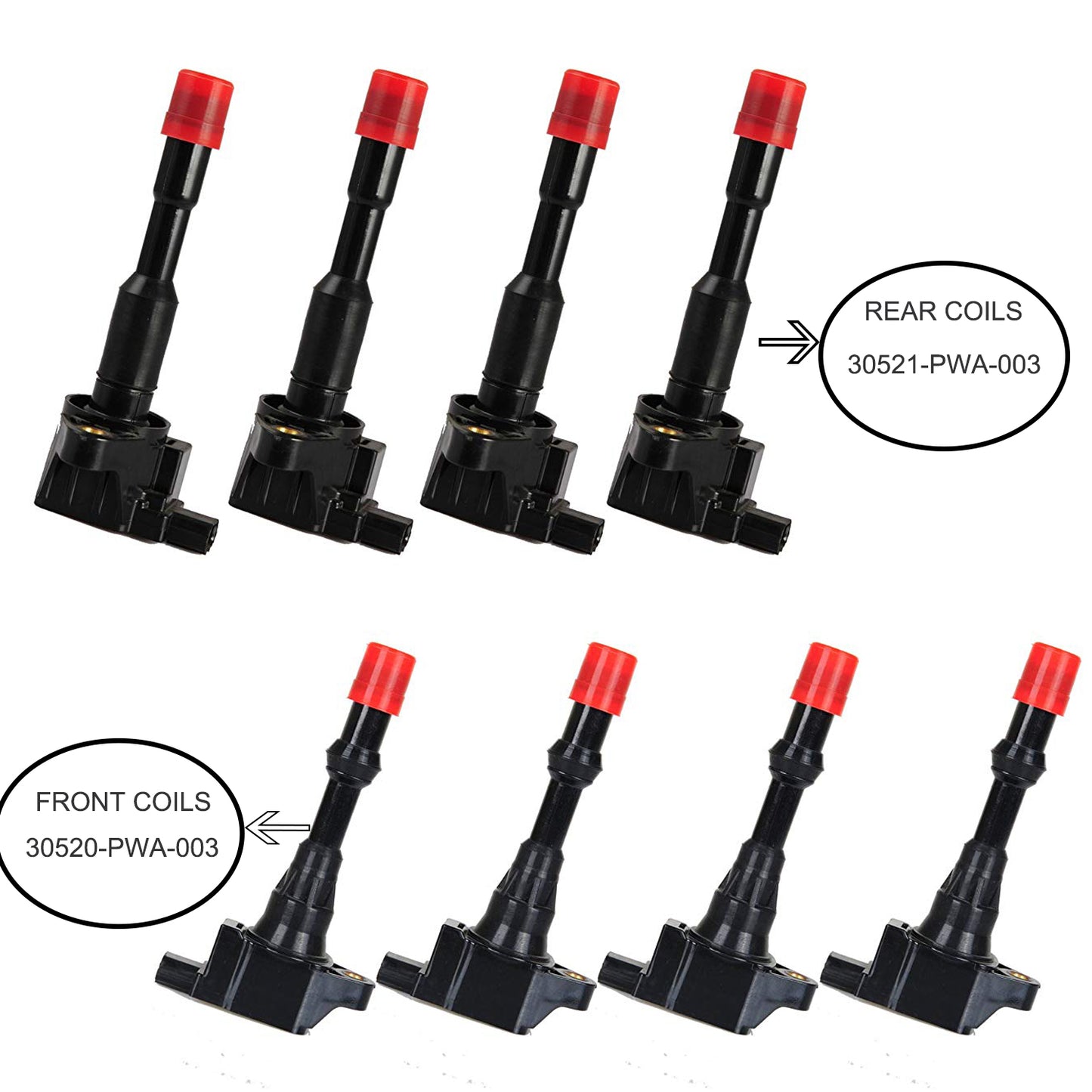 30520-PWA-003 30521-PWA-003 8PCS/LOT Front&Rear Ignition Coils For Honda Civic 7 8 VII VIII JAZZ FIT 2 3 II III 1.2 1.3 1.4L