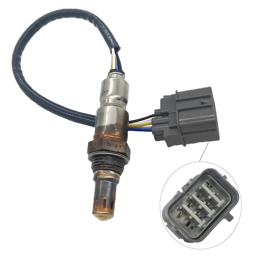 automotive oxygen sensor with wire harness and gray connector shown on white background