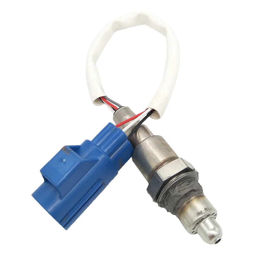 vehicle oxygen sensor with blue electrical connector and white insulated wiring