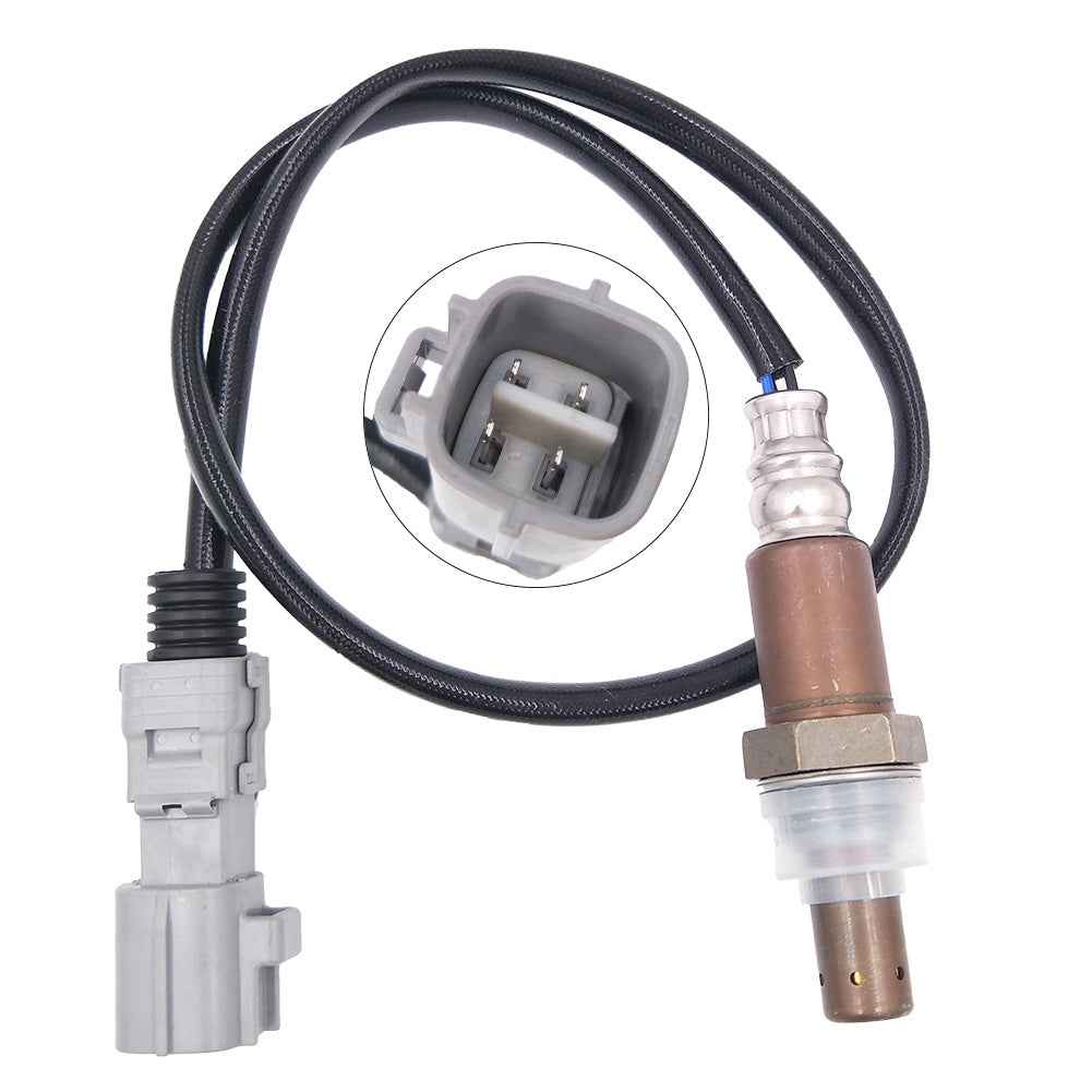 OEM-quality automotive oxygen sensor with wiring harness and gray connector isolated on white