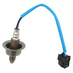 OEM automotive oxygen sensor with blue wiring and black connector for vehicle emissions control