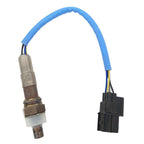 OEM oxygen sensor with brown metal body, blue protective wire cover, and black connector plug