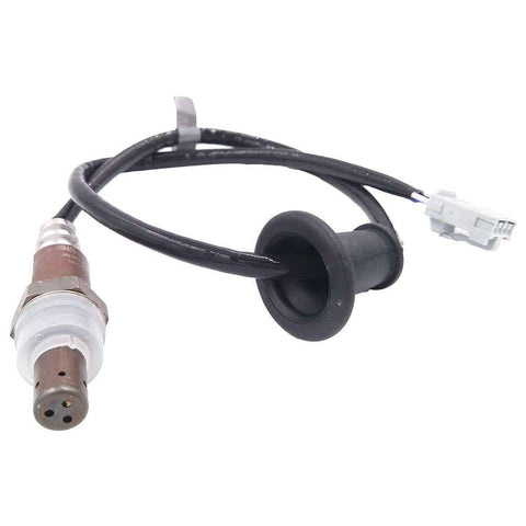 OEM oxygen sensor with black wiring harness and gray connector on white background
