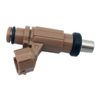OEM-quality brown fuel injector with black seals and electrical connector for automotive engine