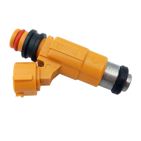 OEM-quality orange automotive fuel injector with black and red seals isolated on white