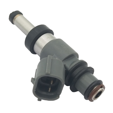 OEM-quality fuel injector for vehicles with gray plastic body and metal tip, close-up