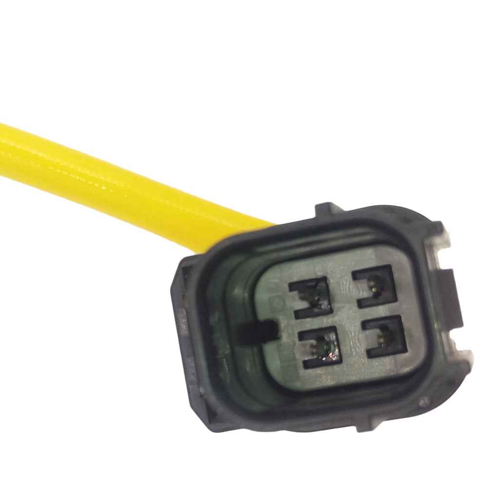 Close-up of a 4-pin automotive electrical connector with yellow wire for oxygen sensors or ignition coils