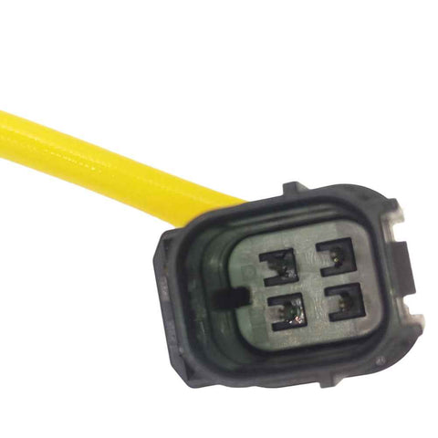 Close-up of a 4-pin automotive electrical connector with yellow wire for oxygen sensors or ignition coils