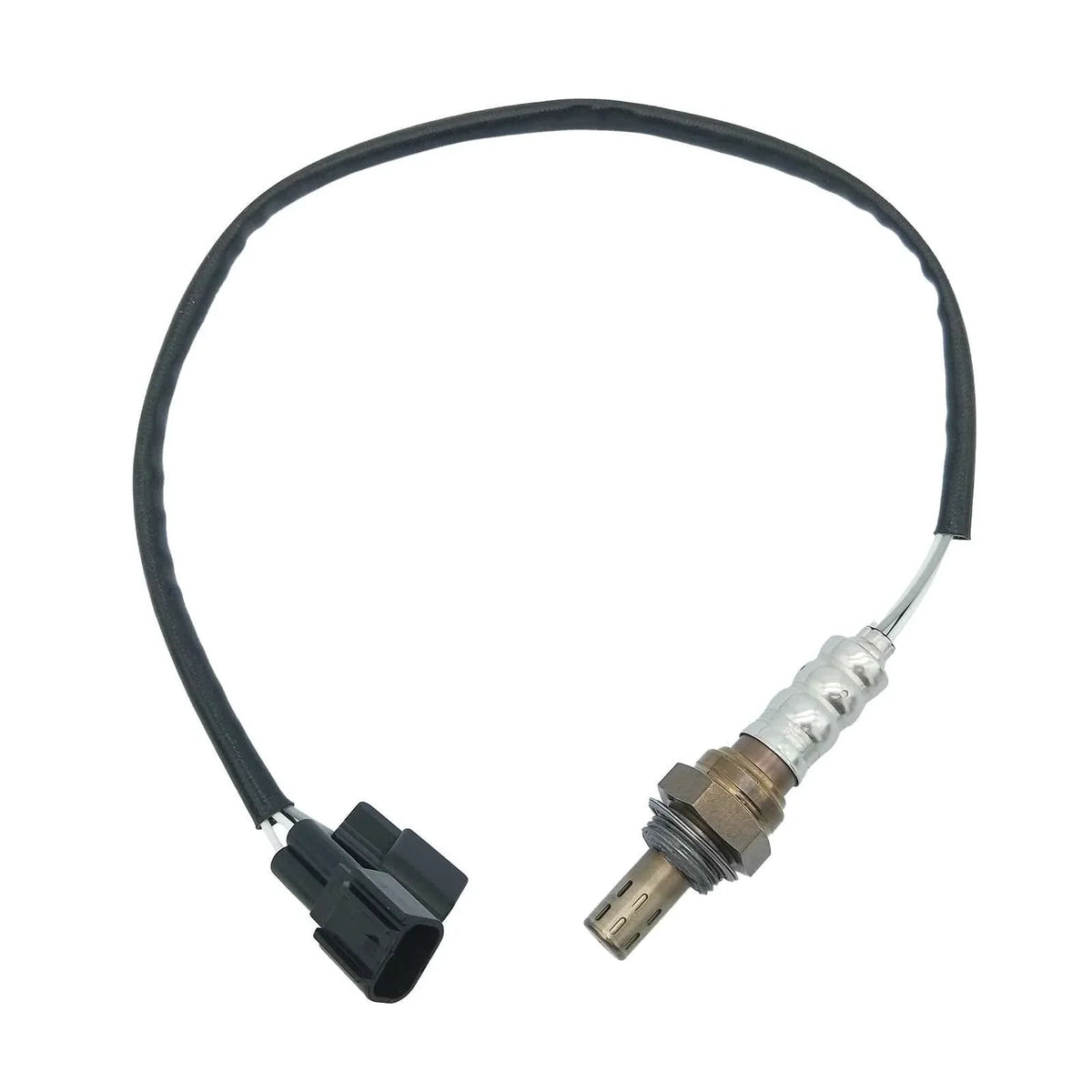 OEM-quality automotive oxygen sensor with black wiring and connector for vehicle emissions