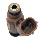 OEM-quality brown automotive fuel injector with electrical connector and rubber seals
