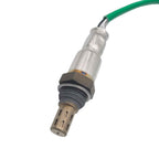 OEM-quality automotive oxygen sensor with metal threaded body and green wire for vehicle emission control