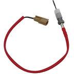 Automotive red ignition coil wire harness with brown connector and metal tip on white background