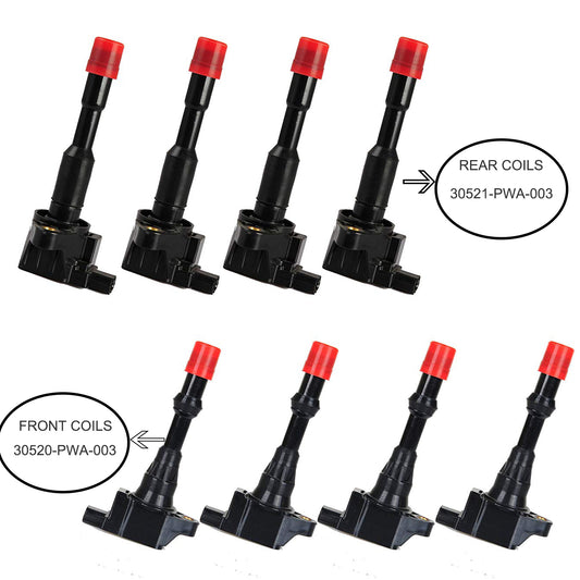 30520-PWA-003 30521-PWA-003 8PCS/LOT Front&Rear Ignition Coils For Honda Civic 7 8 VII VIII JAZZ FIT 2 3 II III 1.2 1.3 1.4L