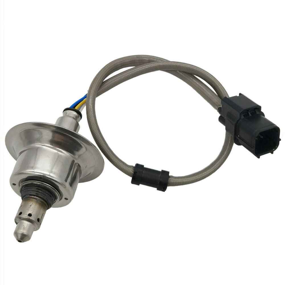 OEM-quality automotive oxygen sensor with metal housing and gray braided wire harness with black connector