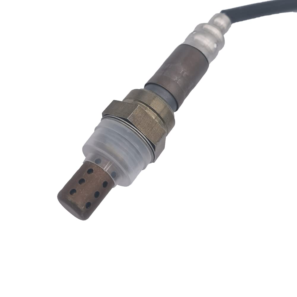 Close-up of an automotive oxygen sensor with wiring, isolated on white background