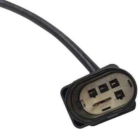 Close-up of a black automotive sensor connector with cable against white background