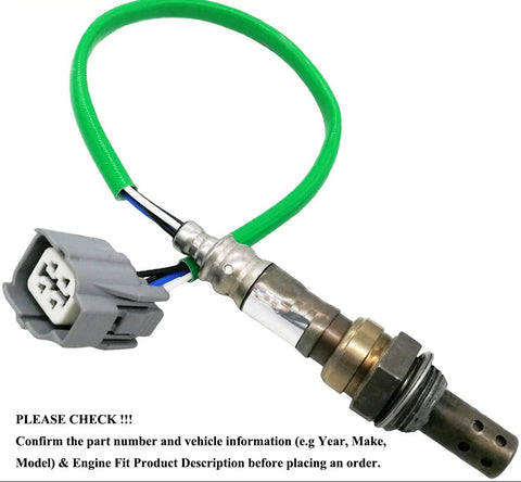 Automotive oxygen sensor with green wire and gray connector for vehicle exhaust system