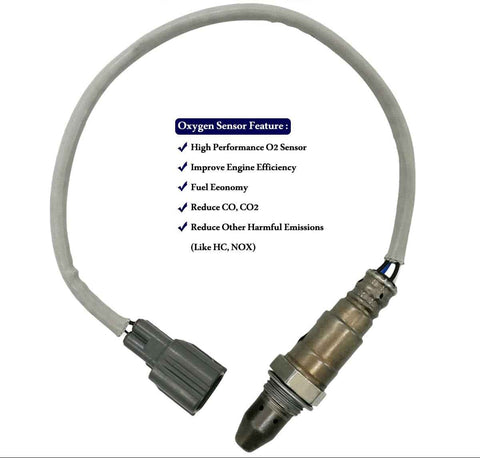 High performance oxygen sensor with cable and connector, featuring engine efficiency and emission reduction