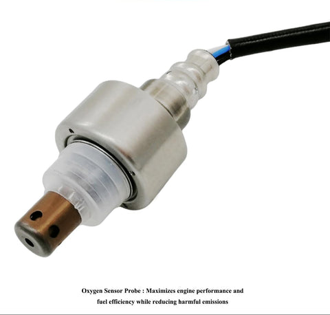 Close-up of OEM automotive oxygen sensor probe with wiring for engine performance and emissions