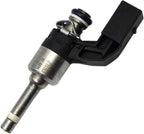 OEM-quality automotive fuel injector with metal and black plastic components, featuring clip and nozzle details