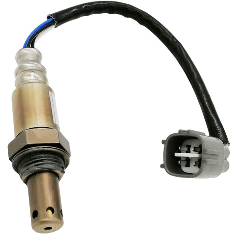 Automotive oxygen sensor with wiring harness and connector, used for vehicle engine monitoring.