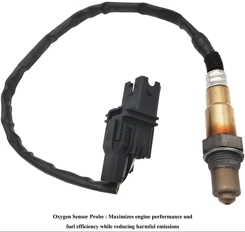Automotive oxygen sensor probe with wiring harness for engine performance and emission control
