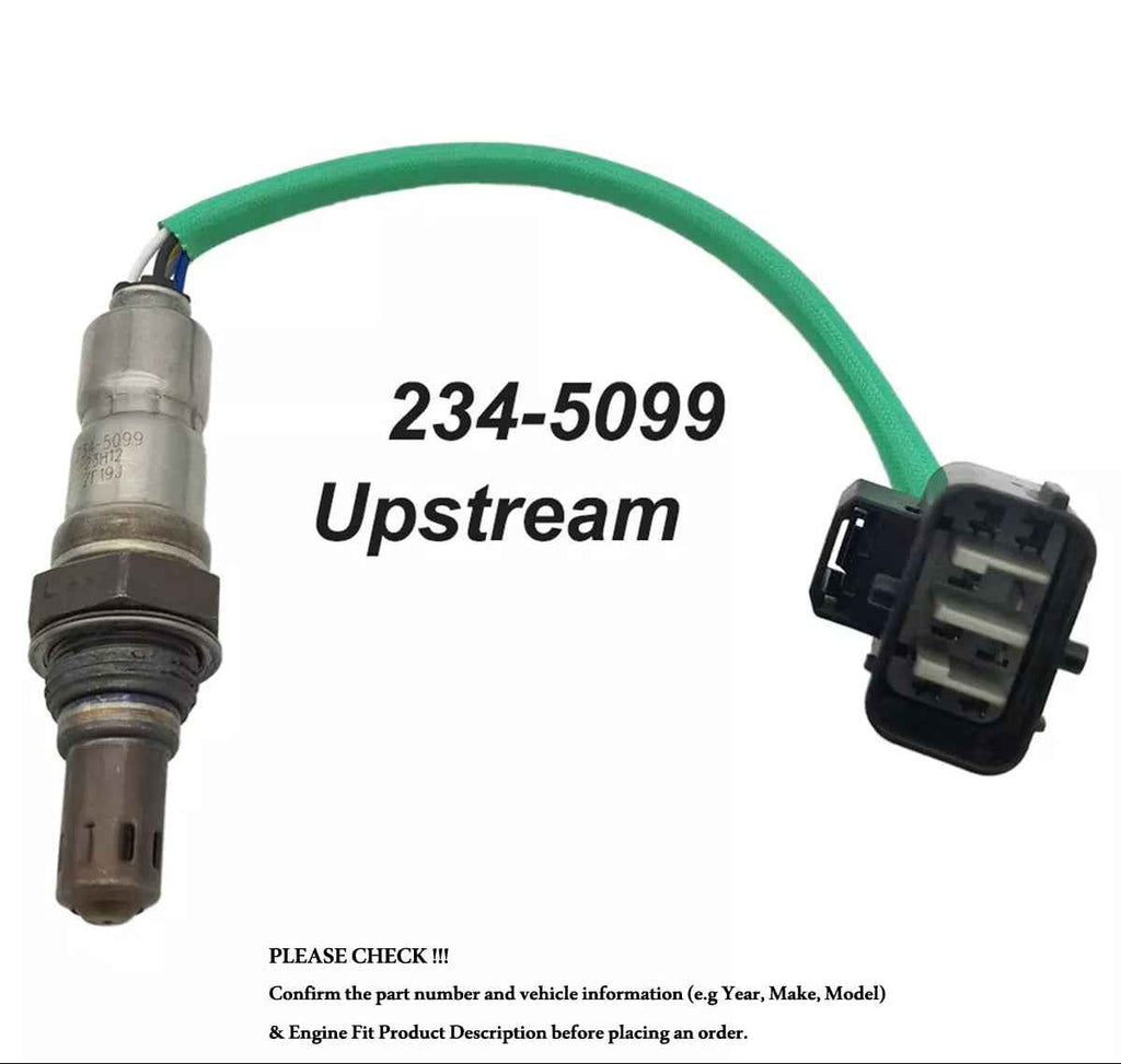 Automotive upstream oxygen sensor 234-5099 with green wire and black connector for vehicle emission control