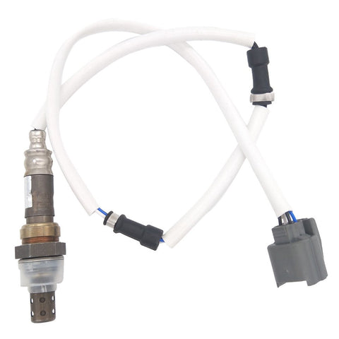 OEM automotive oxygen sensor with white wiring harness and gray connector for vehicle emission control