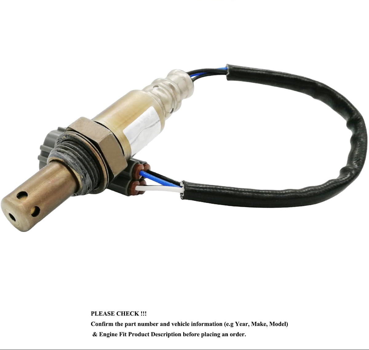 Close-up of automotive oxygen sensor with wiring, ideal for vehicle exhaust system replacement.