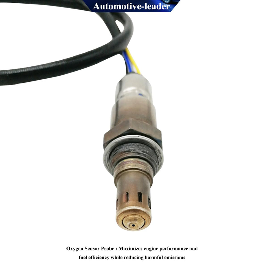 Close-up of automotive oxygen sensor probe with wiring, used for engine performance and emission control