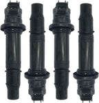 Set of four black OEM ignition coils for automotive engines with electrical connectors