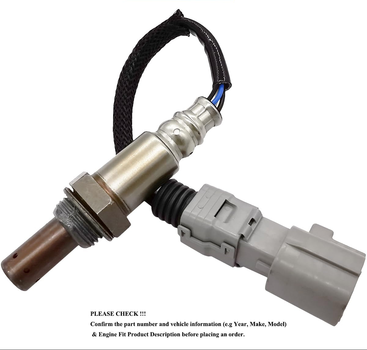 Close-up of automotive oxygen sensor with connector, vehicle engine part replacement