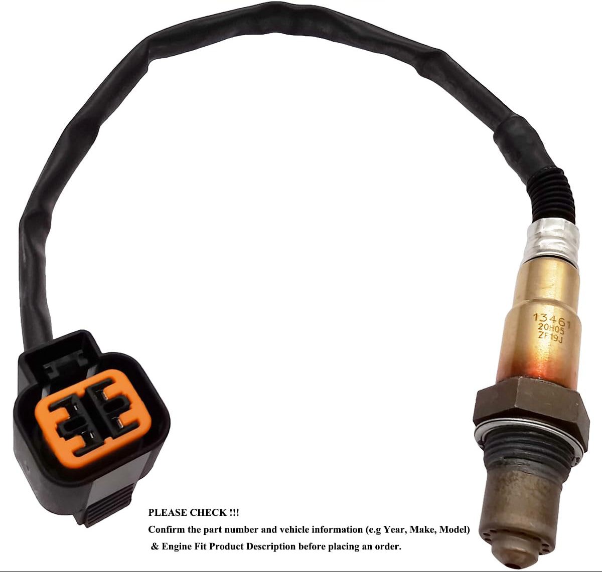 OEM-quality automotive oxygen sensor with connector and wiring harness for vehicle emissions control