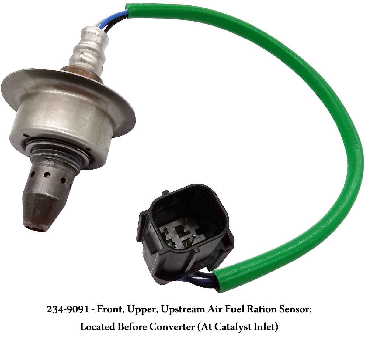 OEM upper upstream air fuel ratio oxygen sensor with green wire and black connector for automotive use