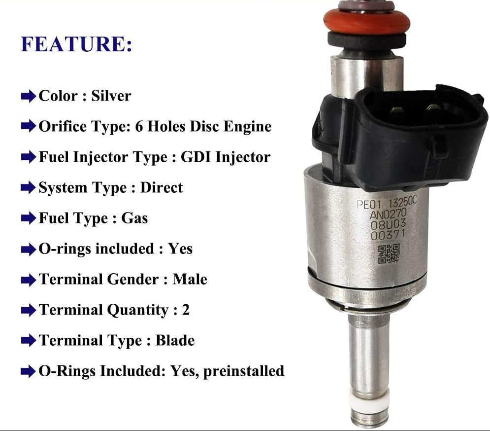 Fuel Injector for Mazda 3 CX-3 CX-5 MX-5 Miata 2.0L Skyactiv - PE0113250C PE0113250B