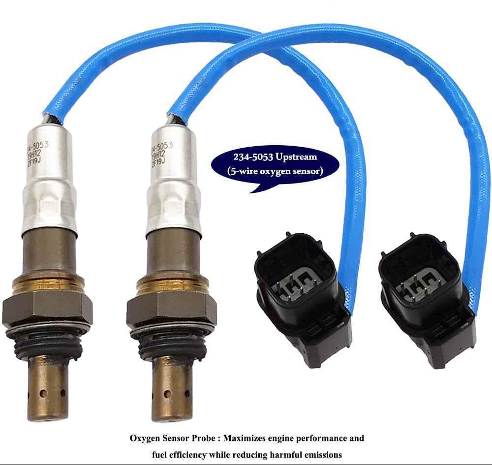 Pair of 234-5053 upstream 5-wire oxygen sensors with blue cables for engine performance and emission control