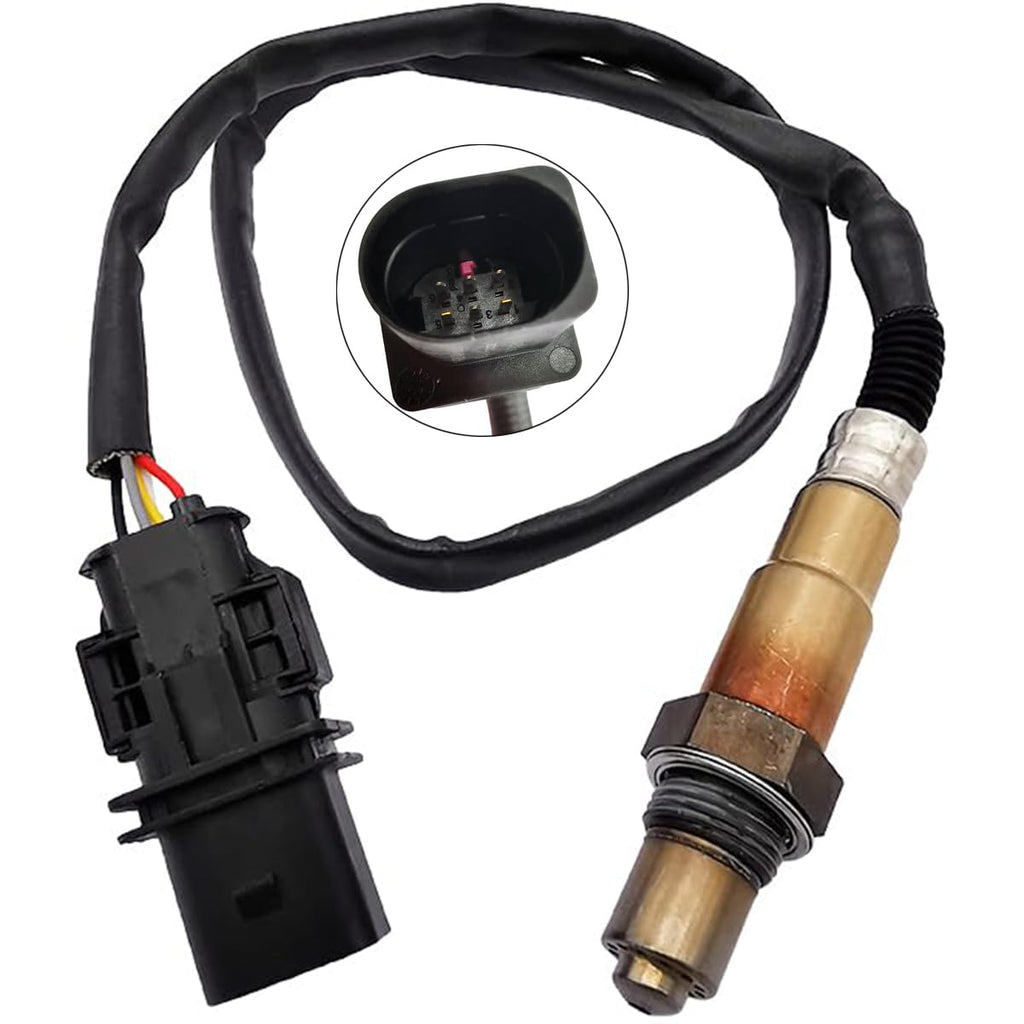 Automotive oxygen sensor with black wiring and connector plug, OEM-quality vehicle part