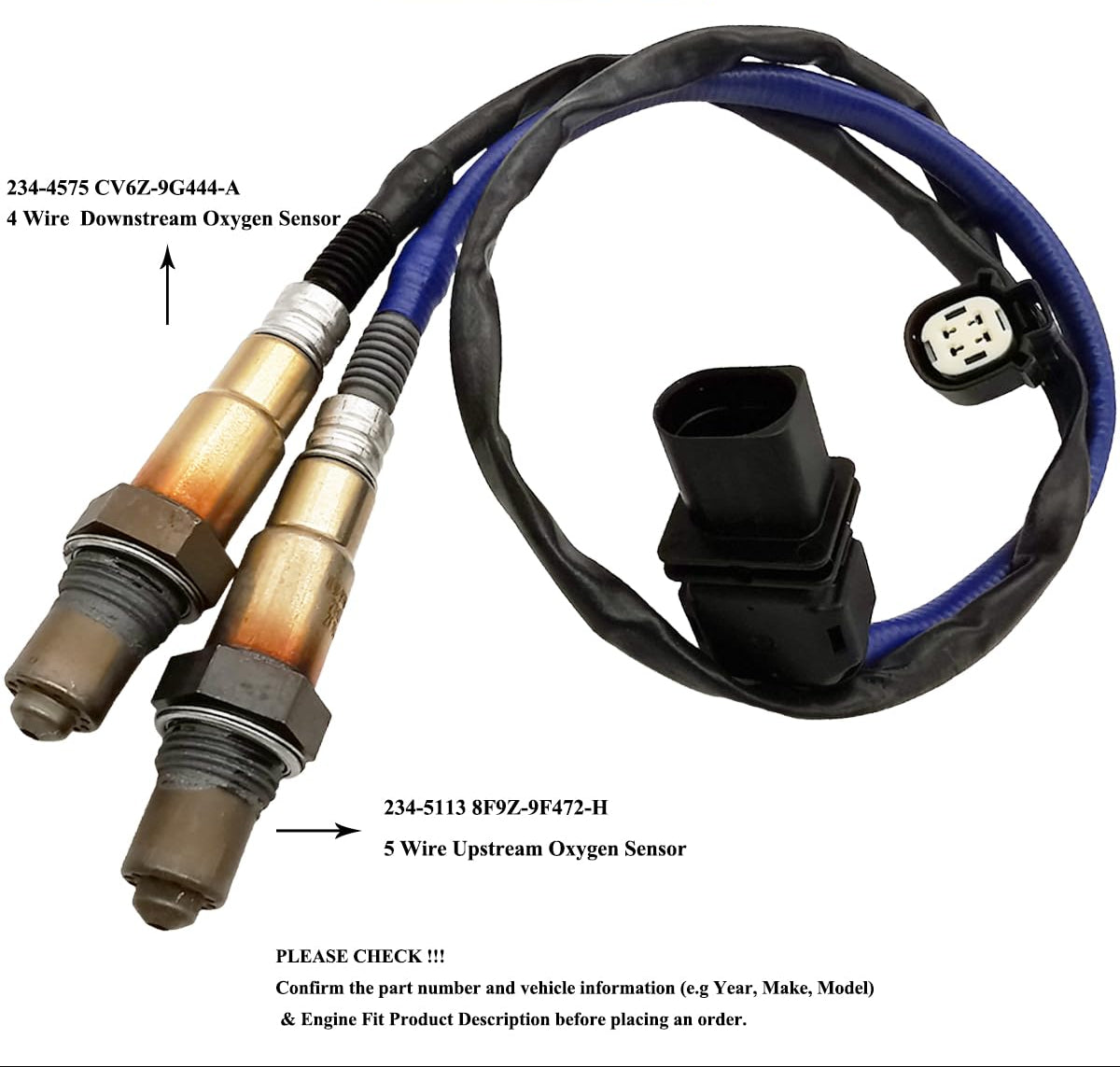 2Pcs Air Fuel Ratio & O2 Sensor for Ford Focus Fusion 1.6L 2.0L - 8F9Z-9F472-H CV6Z-9G444-A