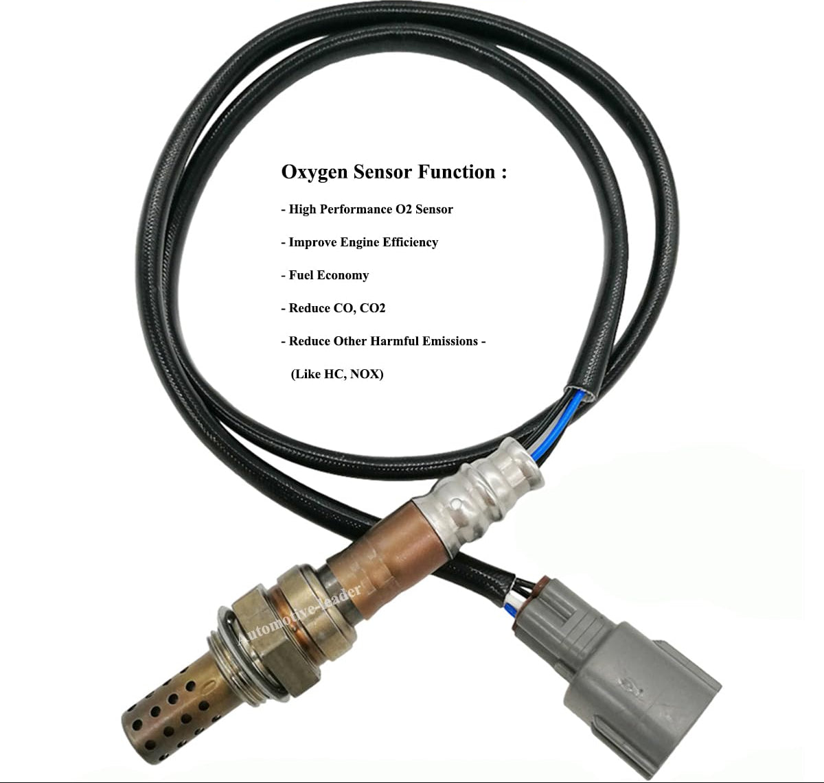 High performance automotive oxygen sensor with cable and connector, improves engine efficiency and reduces harmful emissions
