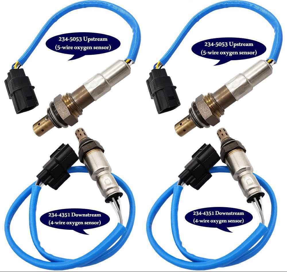 Set of 234-5053 upstream 5-wire and 234-4351 downstream 4-wire oxygen sensors with blue wires and black connectors