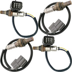 Set of four OEM automotive oxygen sensors with electrical connectors and protective wiring
