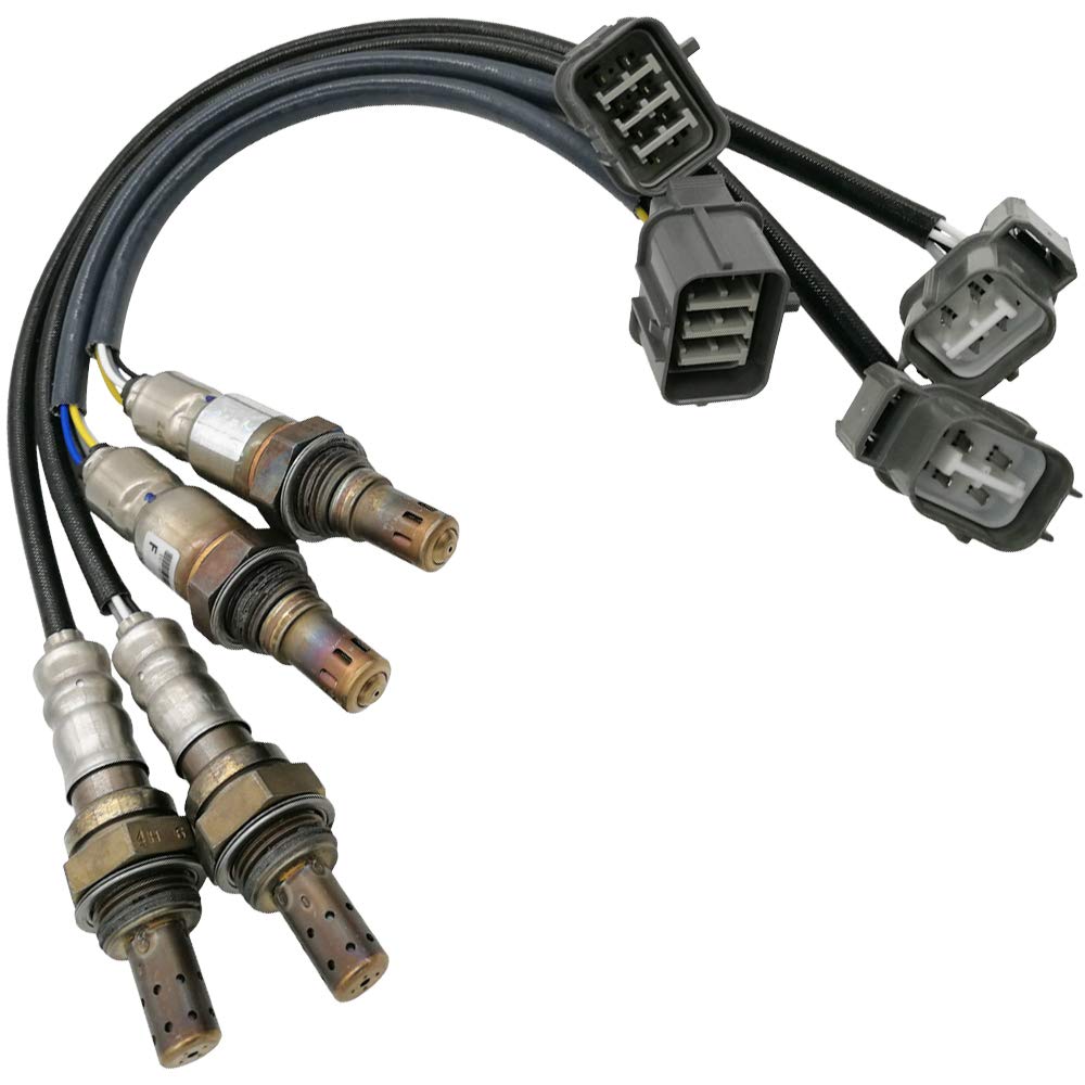 Set of four OEM oxygen sensors with wiring harness and connectors for automotive engine systems