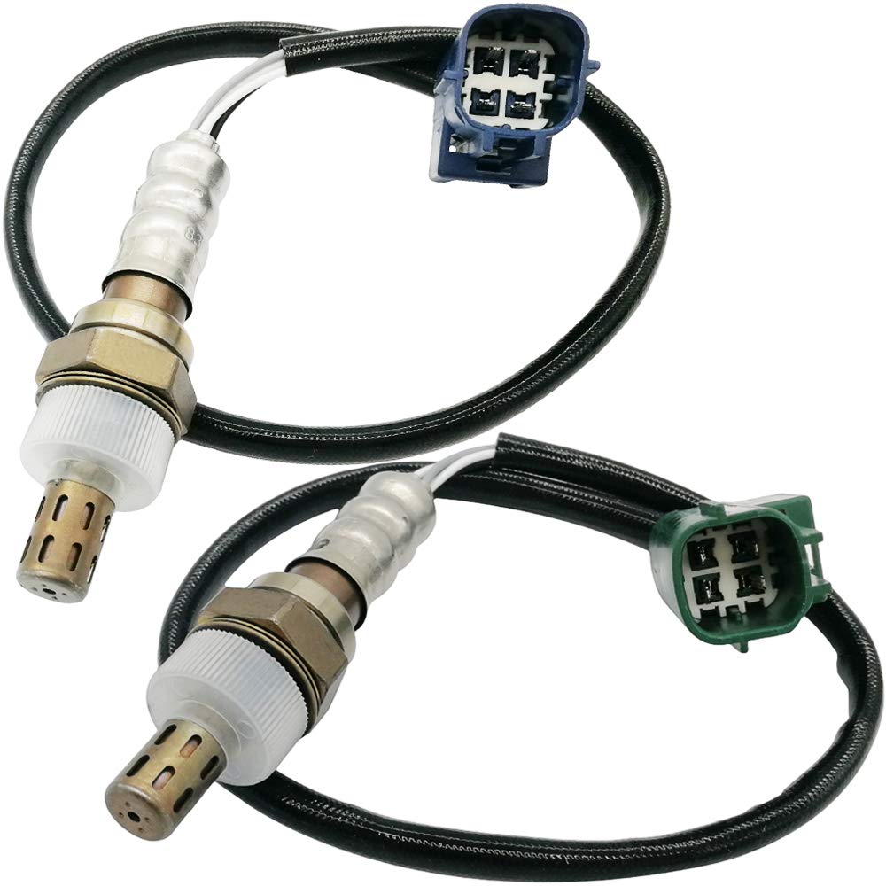 Pair of automotive oxygen sensors with wiring harness and connectors for vehicle emissions control