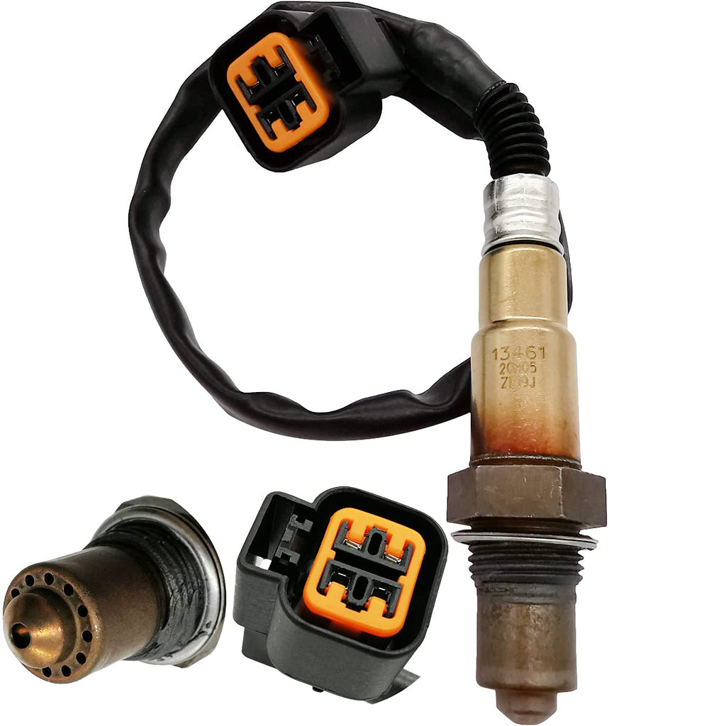 OEM oxygen sensor with black wiring harness and orange connector for automotive engine emission control