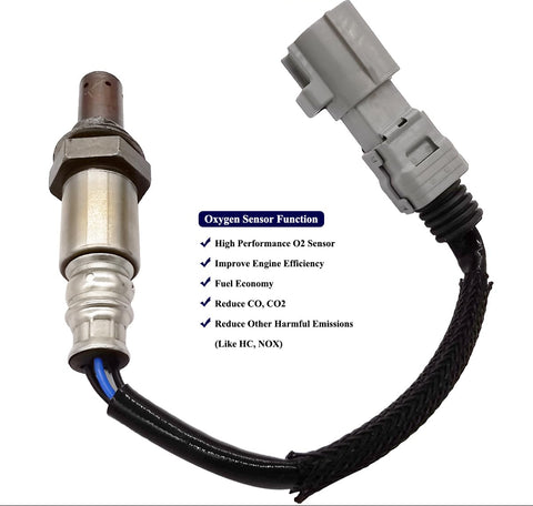 Automotive oxygen sensor with plug and cable, high performance O2 sensor features listed.
