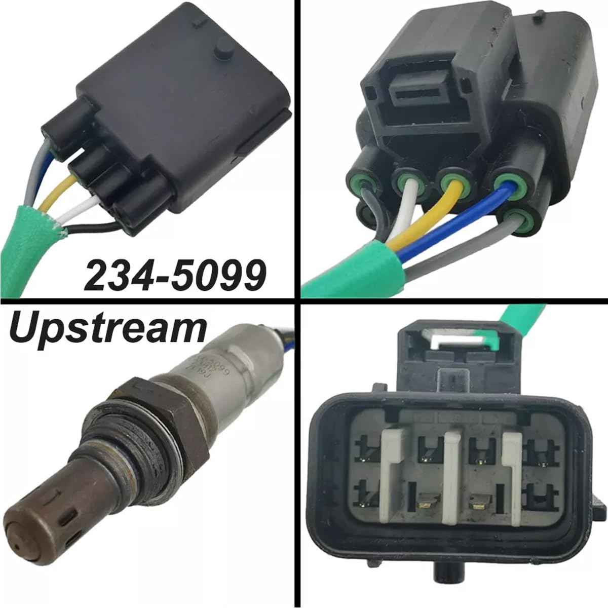 Automotive oxygen sensor 234-5099 with wiring harness and electrical connector for upstream vehicle emissions monitoring