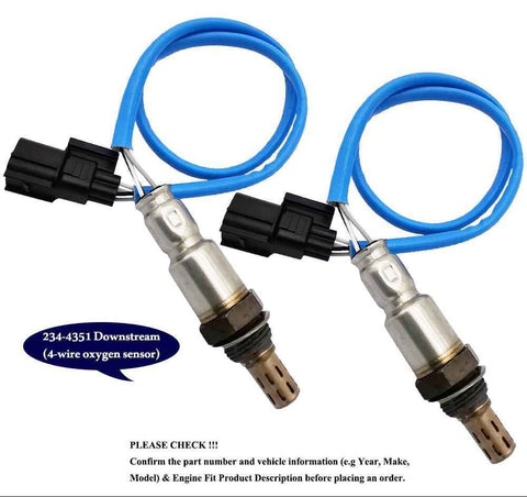 Pair of 234-4351 downstream 4-wire oxygen sensors with blue wiring and black connectors for automotive use