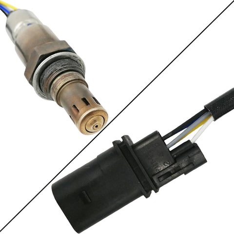 OEM oxygen sensor with metal sensor tip and black electrical connector with wiring