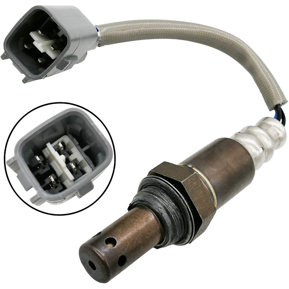 Close-up of automotive oxygen sensor with wiring harness for vehicle emissions control