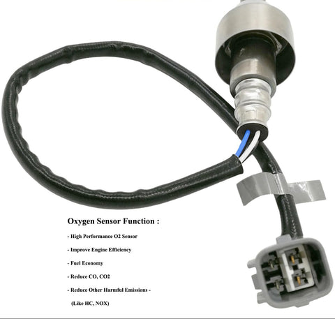 High performance automotive oxygen sensor with black wiring and gray connector for improved engine efficiency and reduced emissions